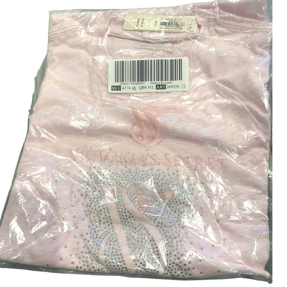 NWT | Victoria's Secret | Bling Sleep Tee Cotton SS Rhinestone | Pink | M/Lg - Picture 4 of 4
